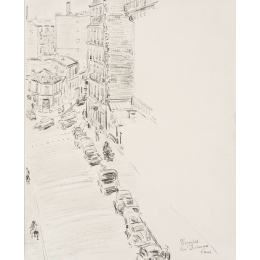 MARIO CAVAGLIERI Rovigo 1887- Peyloubere 1969<br>Rue Duchesne<br>Tecnica mista su carta, cm 26 x 21 