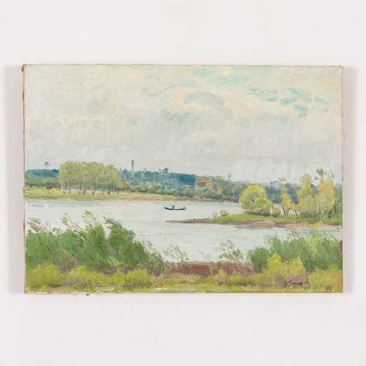 SERGIY OLEKSIYOVYCH GRYGORIEV Lugansk, 1910 - 1988<br>Paesaggio con fiume <br>Firmato S A Grigoriev 