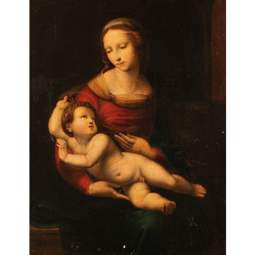 RAFFAELLO SANZIO (copia da) (Urbino, 1483 - Roma, 1520) <br>La Madonna Bridgewater<br>Olio su tela, 