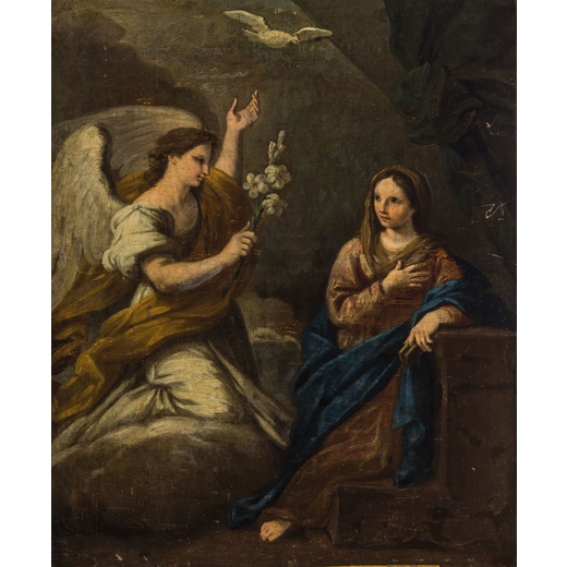 PITTORE DEL XVIII SECOLO Annunciazione<br>Olio su tela, cm 78,5X64,5