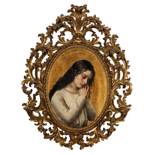 MARIA IGHINA attiva nel XIX secolo<br>Ritratto di fanciulla in preghiera<br>Firmato Mary Ighina e da