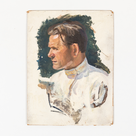 GEORGY STEPANOVICH MELIKHOV Kharki, 1908 - Kiev, 1985<br>Ritratto di uomo in divisa<br>Olio su carto