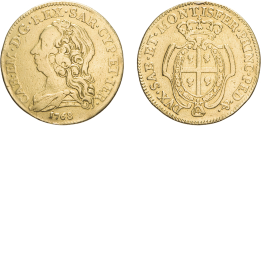 SAVOIA. CARLO EMANUELE III (1755-1773). CARLINO SARDO 1768 Oro, 15,82 gr, 30 mm, buon MB. Estremamen