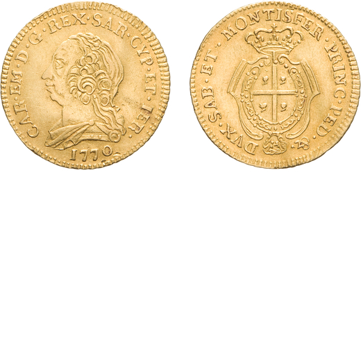 SAVOIA. CARLO EMANUELE III (1755-1773). DOPPIETTA SARDA 1770 Oro, 3,18 gr, 22 mm, piccoli colpetti a