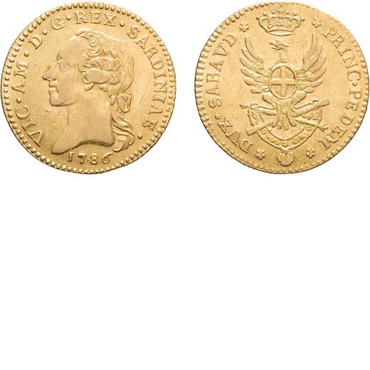 SAVOIA. VITTORIO AMEDEO III (1773-1796). DOPPIA NUOVA 1786 Oro, 9,12 gr, 25 mm, migliore di BB, qSPL