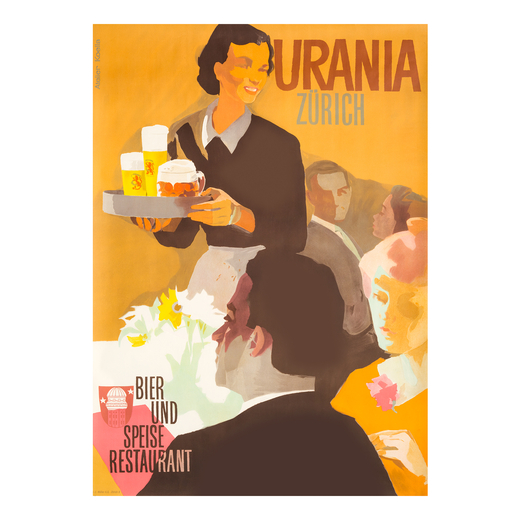 Urania Zurich Bier Manifesto Pubblicitario<br>by Atelier Koella<br>1951 ; Misure h 120 x L 80 cm ; C