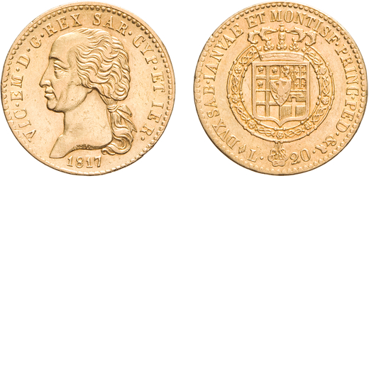 SAVOIA. VITTORIO EMANUELE I (1802-1821). 20 LIRE 1817 Torino. Oro, 6,41 gr, 21 mm, colpetti, qSPL. M