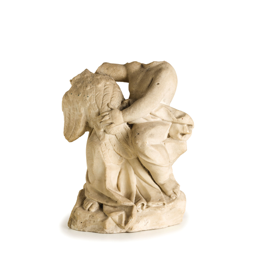 GRUPPO IN MARMO, XVIII-XIX SECOLO rappresentante figura acefala con veste panneggiata che sorregge a