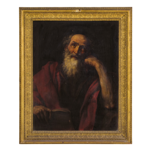 PITTORE EMILIANO DEL XVII-XVIII SECOLO San Girolamo<br>Olio su tela, cm 85,5X65