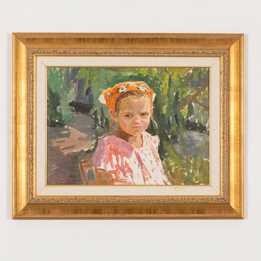 NINA PAVLYVNA VOLKOVA Uber, 1917 - 1993<br>Ritratto di bambina<br>Olio su cartone, cm 35X48
