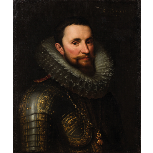 MICHIEL JANSZ VAN MIEREVELT  (attr. a) (Delft, 1566 - 1641)<br>Ritratto di uomo in armatura (Ambr