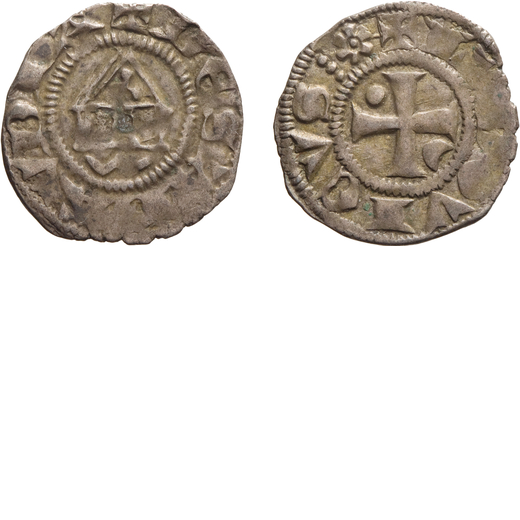 SAVOIA. LUDOVICO I BARONE DI VAUD (1286-1302). DENARO COL TEMPIO Nyon. Mistura, 1 gr, 17 mm. BB. Rar