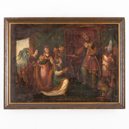 PITTORE DEL XVIII SECOLO Re Salomone incontra la Regina di Saba <br>Firmato in basso a sinistra<br>O