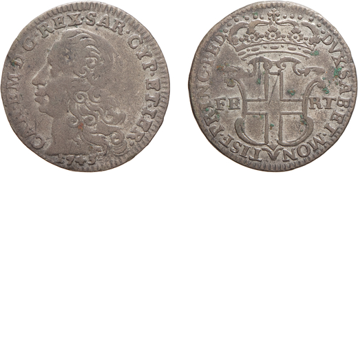 SAVOIA. CARLO EMANUELE III (1730-1755). 5 SOLDI 1745 del III tipo. Mistura, 3,96 gr, 24 mm. Buon MB.