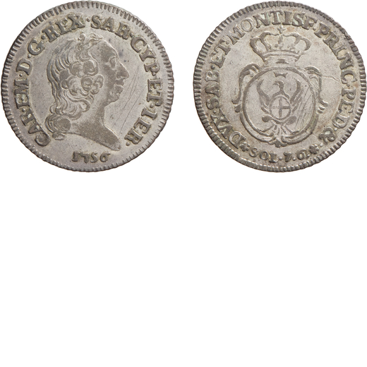 SAVOIA. CARLO EMANUELE III (1755-1773). SOLDI 7,6  1757 Mistura, 4,90 gr, 26 mm. Graffi, BB.<br>D: T