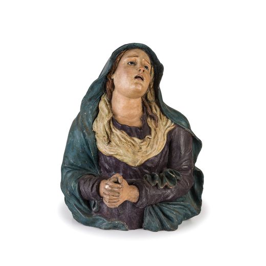 FIGURA IN TERRACOTTA DIPINTA, SICILIA, XVIII SECOLO  raffigurante Madonna orante, gli occhi in vetro
