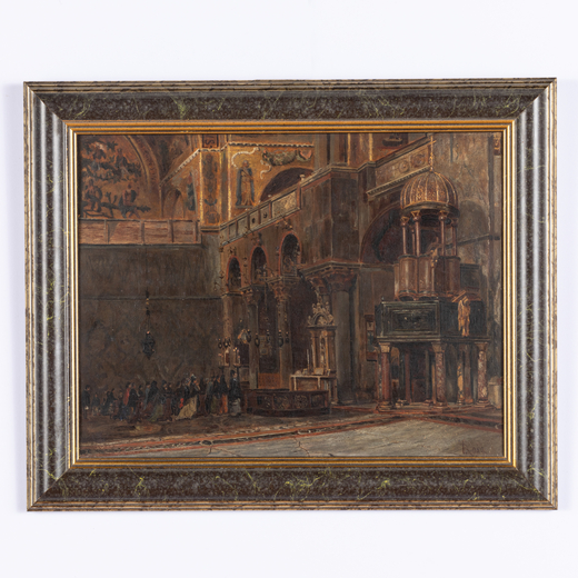 LUIGI ROSA Venezia, 1850 - Roma, 1919<br>Interno della Basilica di San Marco<br>Firmato L Rosa in ba