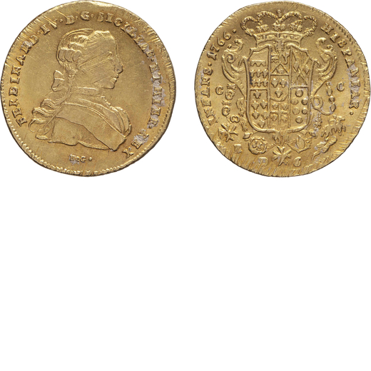 ZECCHE ITALIANE. NAPOLI. FERDINANDO IV (1759-1798). 6 DUCATI 1766 Oro, 8,85 gr, 26 mm. Graffi di con