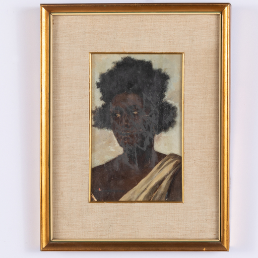 PITTORE DEL XIX SECOLO <br>Ritratto di ragazza africana<br>Olio su tela, cm 20X14
