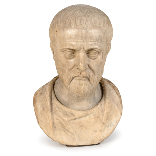 SCULTURA IN MARMO, XIX SECOLO  raffigurante testa di Platone; usure, graffi e minori sbeccature<br>A