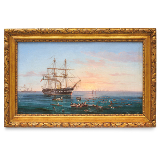 TOMMASO DE SIMONE Napoli, 1805 - 1888<br>La fregata principe Umberto soccorre la corazzata re dItali