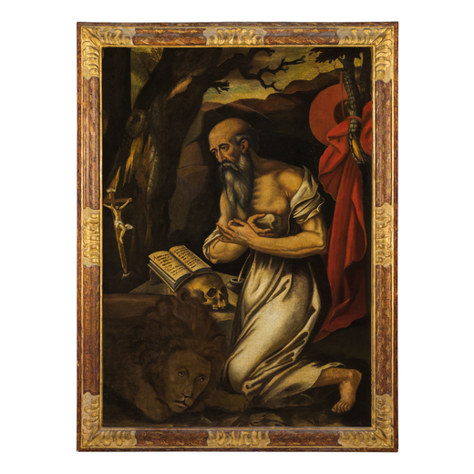 PITTORE LOMBARDO DEL XVI-XVII SECOLO San Girolamo<br>Olio su tela, cm 152X110