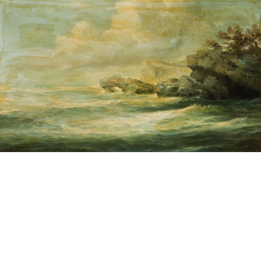 RUDOLPH CLAUDUS (Ostemburg 1893 - 1964)<br>Mare con scogliera<br>Firmato Rodolfo Caludus e datato 19