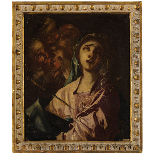 LORENZO DE CARO (attr. a) (Napoli, 1619 - 1777)<br>Maria Addolorata<br>Olio su tela, cm 48X41