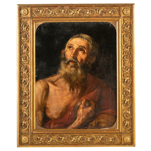 GIUSEPPE RIBERA (maniera di) (Xativa, 1591 - Napoli, 1652)<br>San Girolamo<br>Olio su tela, cm 66X53