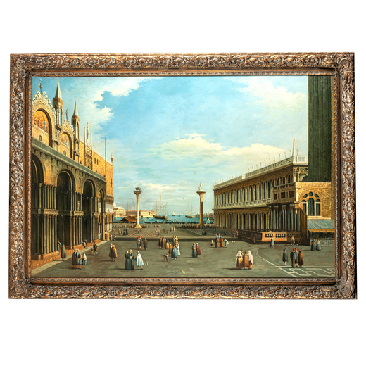 PITTORE DEL XIX-XX SECOLO Veduta di Piazzetta San Marco <br>Olio su tela, cm 120X180