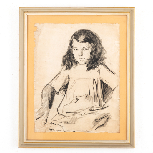 DANTE MOSE CONTE Genova Sampierdarena 1885 ; 1919<br>Ritratto di bambina<br>Carboncino su carta, cm 