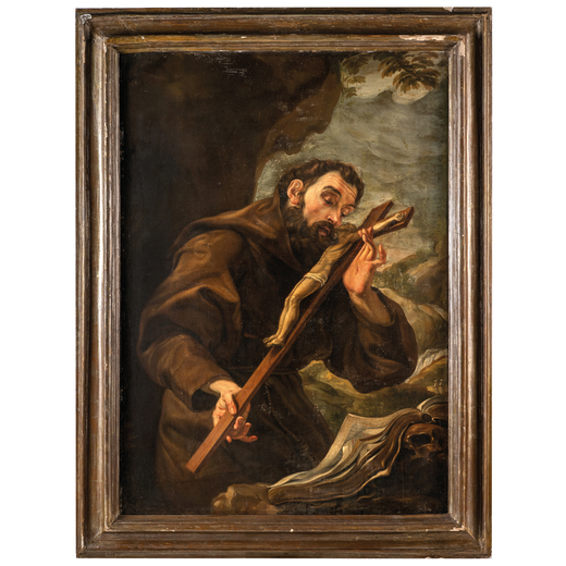 PITTORE DEL XVII SECOLO San Francesco <br>Olio su tela, cm 170X120