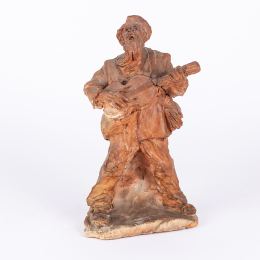 SCULTORE NAPOLETANO DEL XIX-XX SECOLO figura di suonatore in terracotta (forse un bozzetto); usure, 