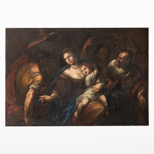 PITTORE LOMBARDO-VENETO DEL XVII SECOLO Scena biblica<br>Olio su tela, cm 138X205