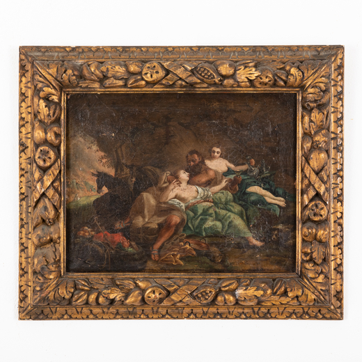 PITTORE DEL XVIII SECOLO Loth e le figlie<br>Olio su tela, cm 31X40