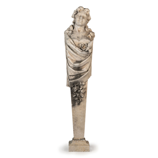 ERMA IN MARMO, XIX-XX SECOLO raffigurante fauno forse allegorico, base a balaustro rastremato su pie