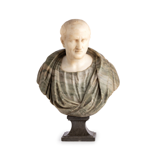 SCULTURA IN MARMI DIVERSI, XIX SECOLO  raffigurante busto di Tito da repertori classici, il manto in