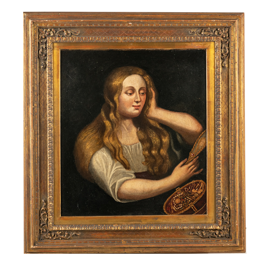 PITTORE DEL XVII SECOLO Maddalena<br>Olio su tela, cm 64X56