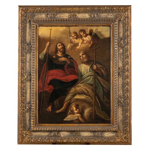 PITTORE DEL XVII-XVIII SECOLO San Rocco e San Geremia<br>Olio su tela, cm 66X49