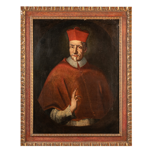 PITTORE ROMANO DEL XVII-XVIII SECOLO Ritratto di cardinale<br>Olio su tela, cm 99X74
