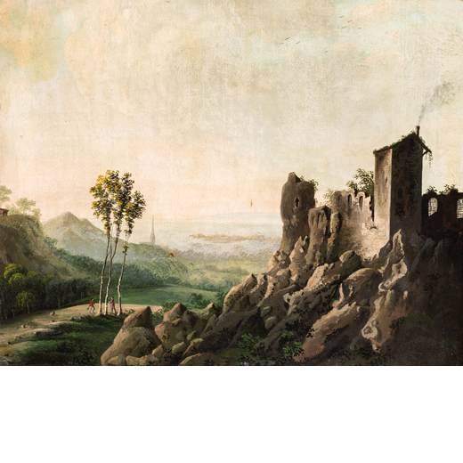 PITTORE INGLESE DEL XVIII - XIX SECOLO Paesaggio <br>Olio su carta, cm 27X35