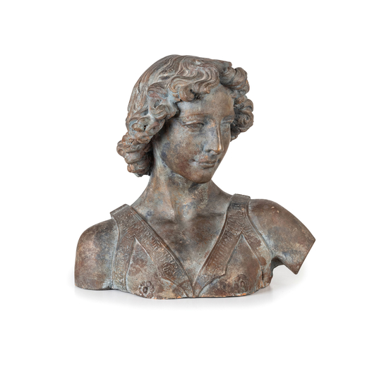 SCULTURA IN TERRACOTTA PATINATA, XX SECOLO raffigurante busto di David dal noto modello del Verrocch