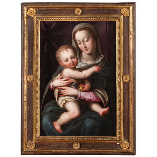 BARBARA LONGHI (attr. a) (Ravenna, 1552 - 1638)<br>Madonna con il Bambino<br>Olio su tela, cm 60X41