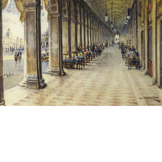 GIUSEPPE CHERUBINI (Ancona 1867 - dopo il 1946)<br>Portici di piazza San Marco <br>Firmato G Cherubi