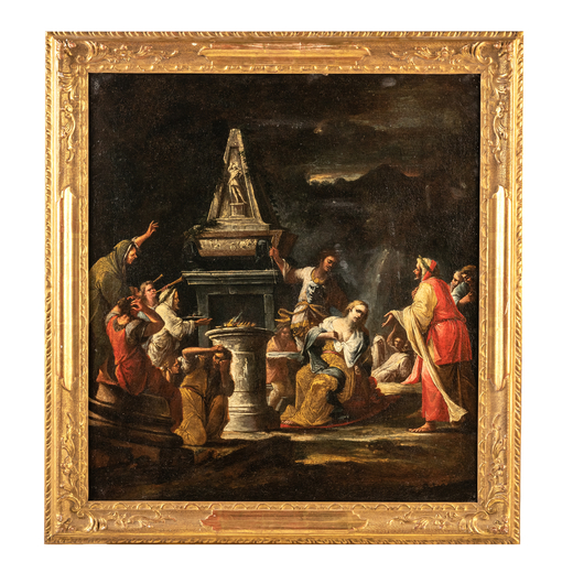 GIOVANNI CAMILLO SAGRESTANI (Firenze, 1660 - 1731)<br>Salomone incensa gli idoli<br>Olio su tela, cm