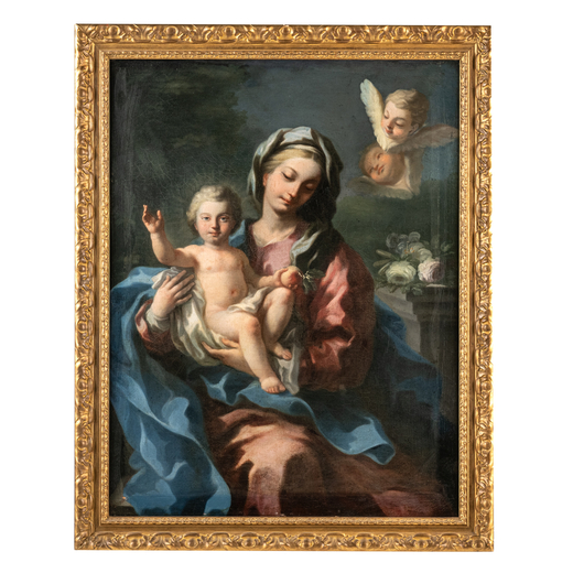 FRANCESCO MANCINI (attr. a) (SantAngelo in Vado, 1679 - Roma, 1758)<br>Madonna con il Bambino<br>Oli