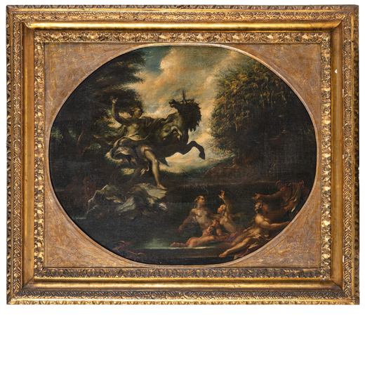 GIACOMO DEL PÒ  (Palermo, 1654 - Napoli, 1726)<br>Diana al bagno<br>Olio su tela, cm 63X76