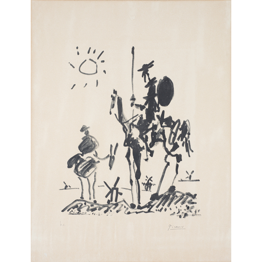 PABLO PICASSO Malaga 1881- Mougins 1973<br>Don Chisciotte, 1955<br>Acquatinta su carta, cm 64,9 x 49