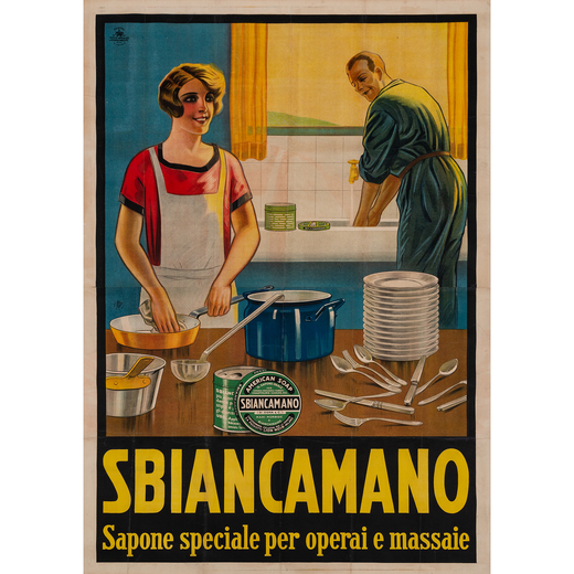 Sbiancamano Manifesto Litografia [Telato]<br>by Properzi Sandro<br>Edito I.G.A.P., Milano<br>Epoca 1