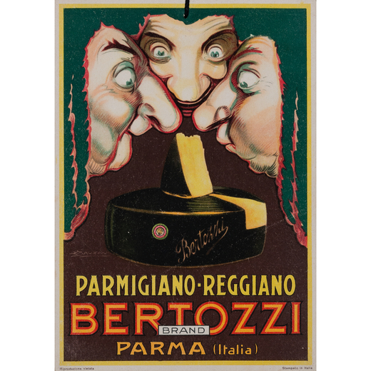 Parmigiano-Reggiano Bertozzi, Parma Cartoncino Litografia<br>by Mauzan Achille Luciano<br>Edito Mauz